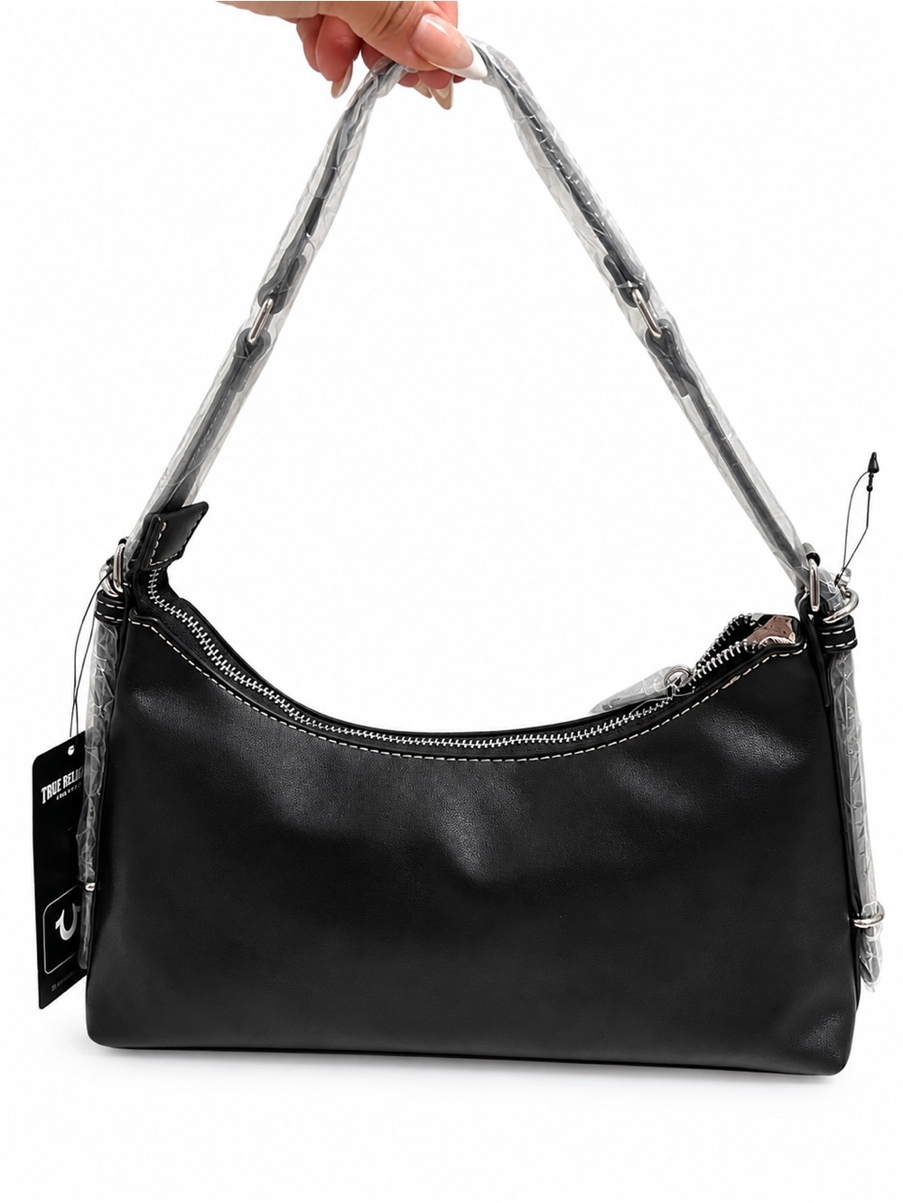 True Religion Black Shoulder Bag with Silver Chain Trim - Picture 4 of 9